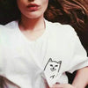 Women Summer T-Shirt with Printed Cat in Pocket