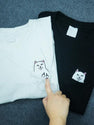 Women Summer T-Shirt with Printed Cat in Pocket