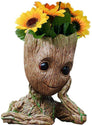 Baby Groot Pen Pot Tree Man Pens Holder or Flower Pot with Drainage Hole Perfect for a Tiny Succulents Plants 6" (Grayish Brown)