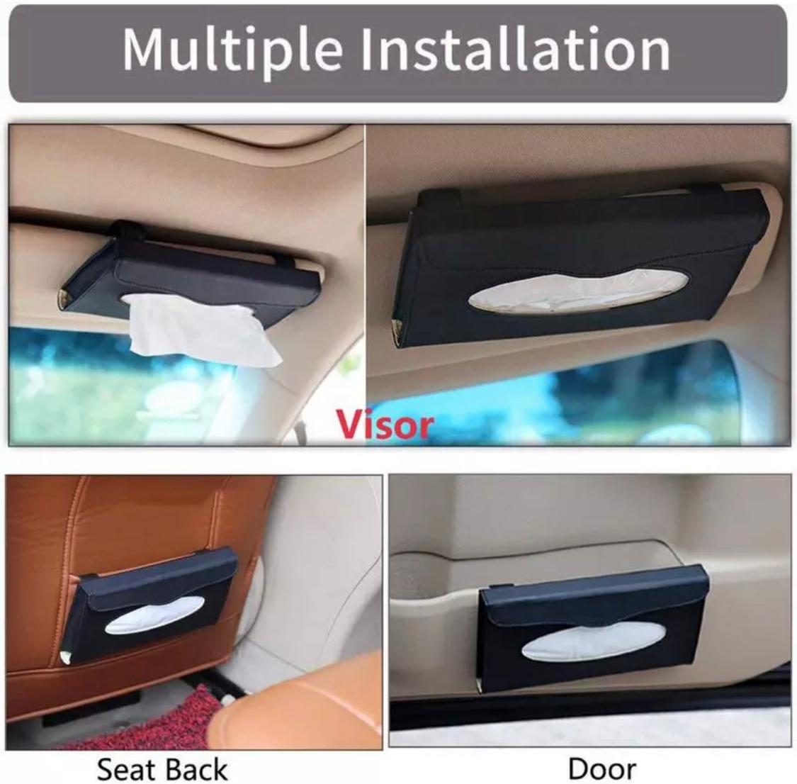 Car Tissue Box Visor Type PU Leather Car Tissue Box Napkin Holder Car Tissue Holder Car Seat Box Black