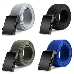 New Plain Canvas Military Web Belt Solid Black Metal Roller Buckle Mens Womens