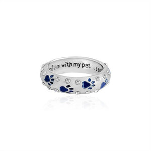 "When I am with my pet..I am complete" Paw printed Ring