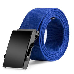 New Plain Canvas Military Web Belt Solid Black Metal Roller Buckle Mens Womens