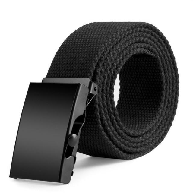 New Plain Canvas Military Web Belt Solid Black Metal Roller Buckle Mens Womens