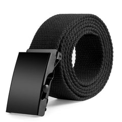 New Plain Canvas Military Web Belt Solid Black Metal Roller Buckle Mens Womens