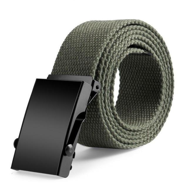 New Plain Canvas Military Web Belt Solid Black Metal Roller Buckle Mens Womens