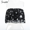 Simplee Ruffles star print chiffon tube tops women Sexy beach strapless short tops Elegant summer bustier crop top