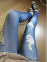 Women Stretch Cotton Fake Hole Imitation Jeans Polyester Spandex Leggings Sexy Pants Clearance