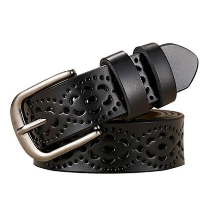 New Fashion Wide Genuine Leather Belt Women Without Drilling Luxury Jeans Belts Female Top Quality Straps Hollow Ceinture Femme