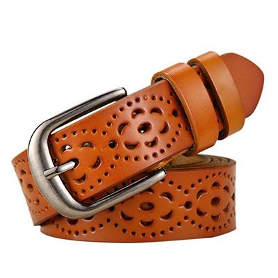 New Fashion Wide Genuine Leather Belt Women Without Drilling Luxury Jeans Belts Female Top Quality Straps Hollow Ceinture Femme